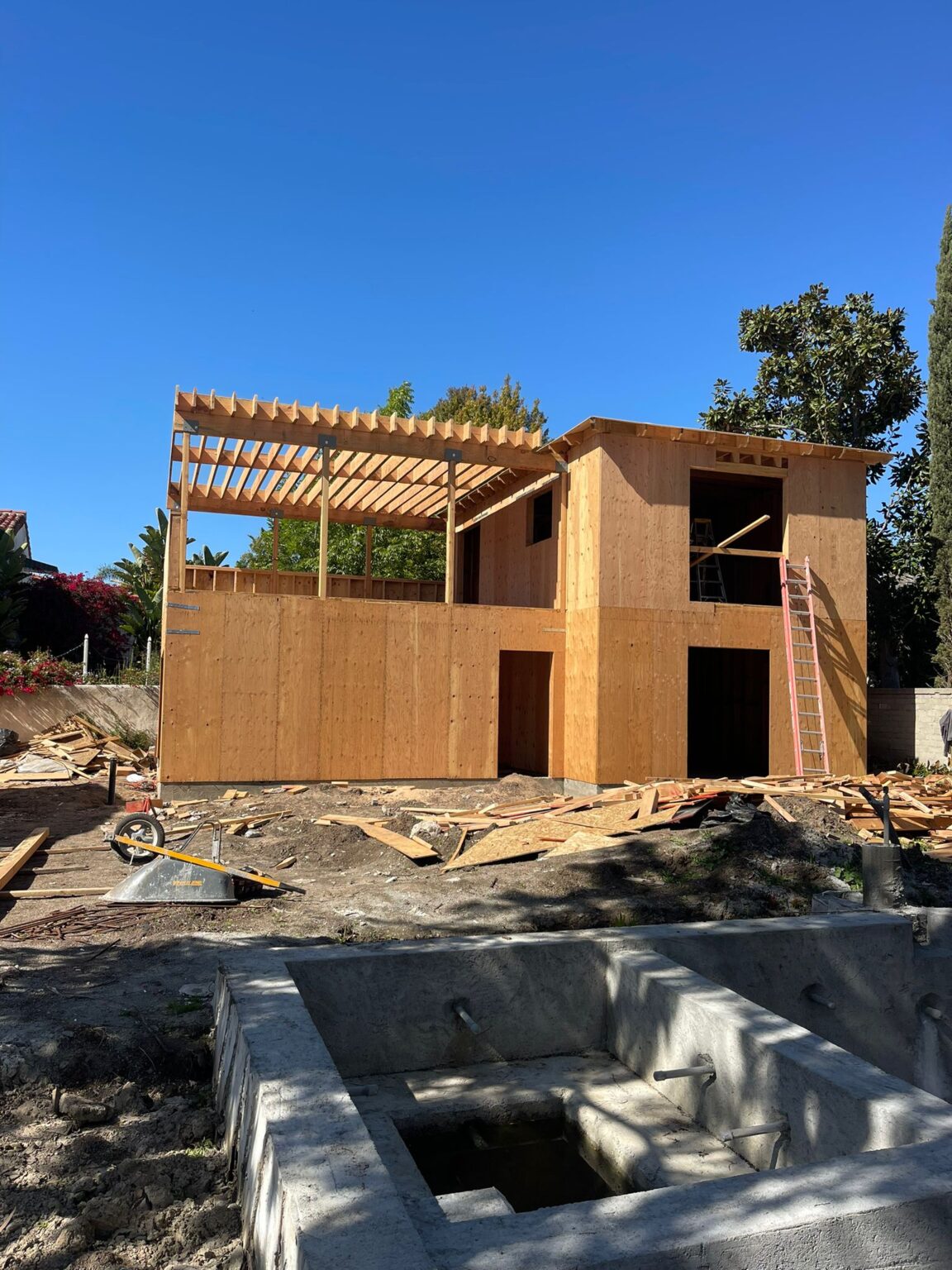 Second-story home addition under construction in Los Angeles